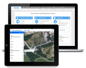 Screenshot of EIM water utility dashboard and mobile app for locations