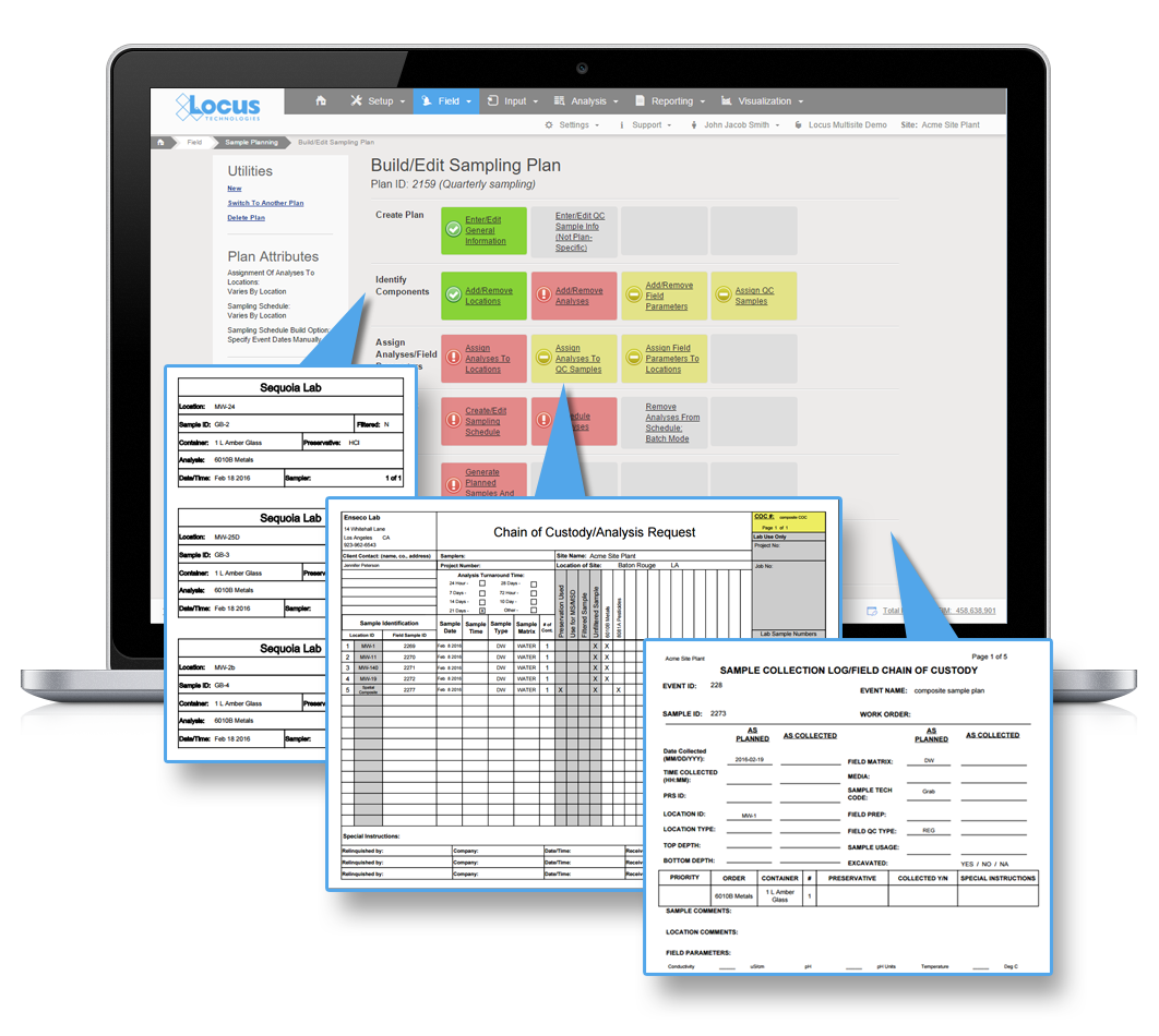 Screenshots of sample planning module with form and environmental reporting output