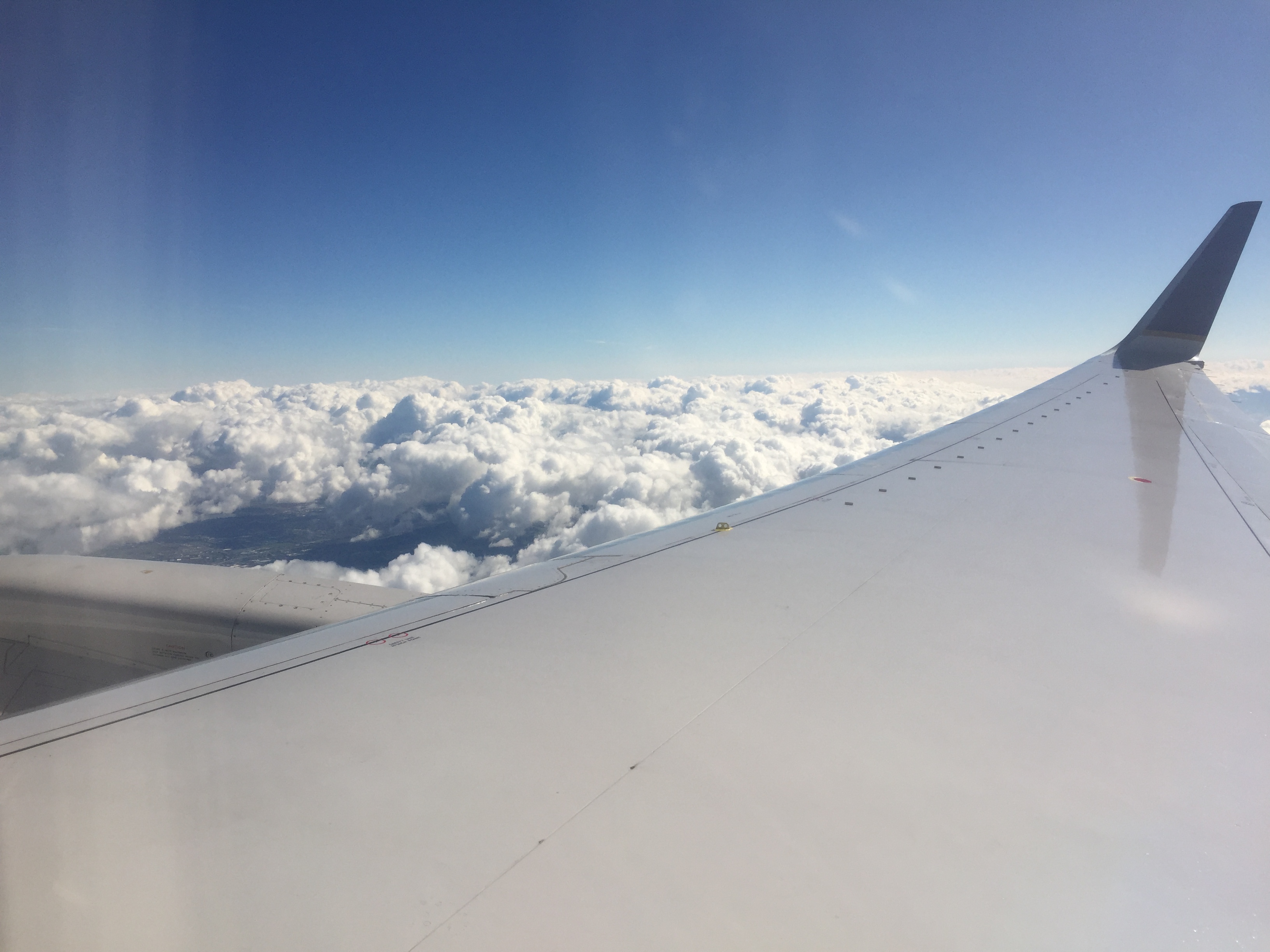 Airplane wing above the clouds