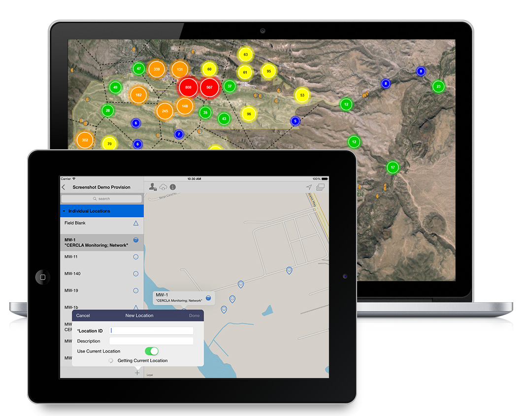 Environmental data management software screenshot of Locus GIS application with mobile app for sampling locations