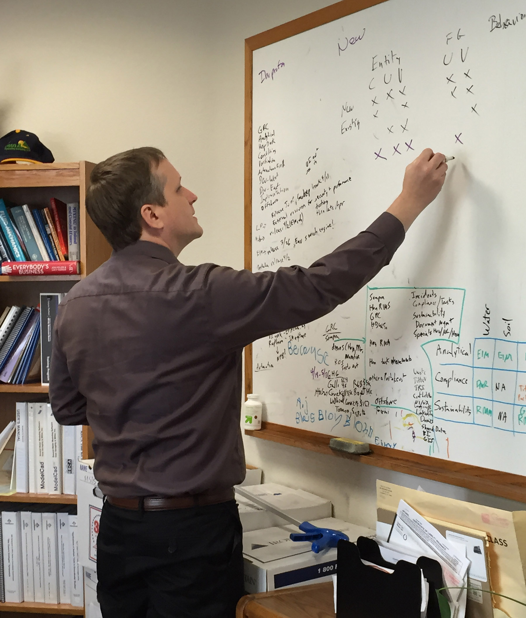 Locus President Wes Hawthorne drawing on whiteboard