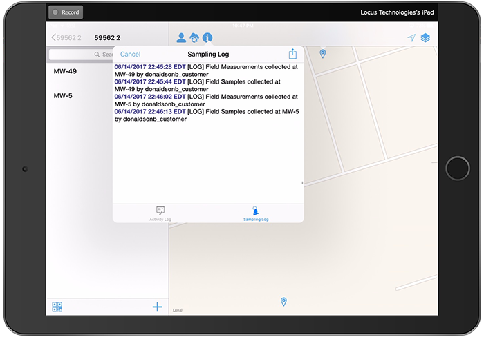 Locus Mobile - Sampling log