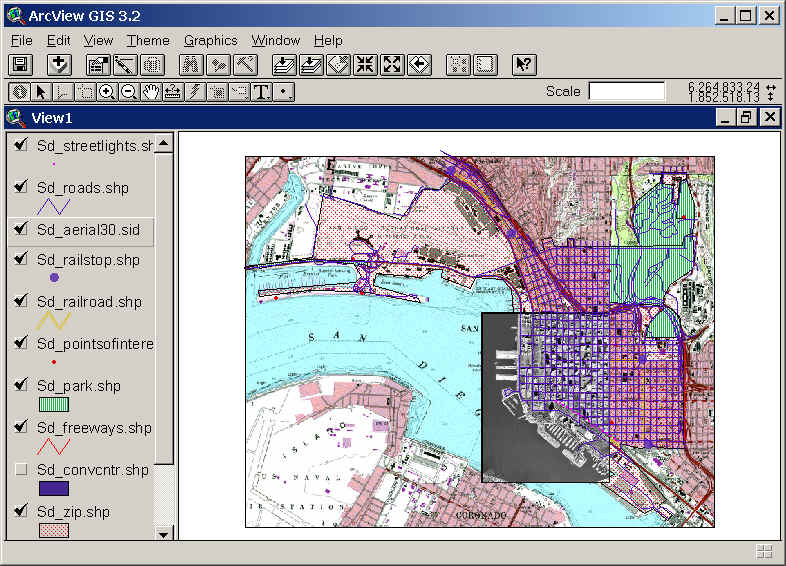 Esri’s ArcView 3.2 for desktop computers (from the 1990s)