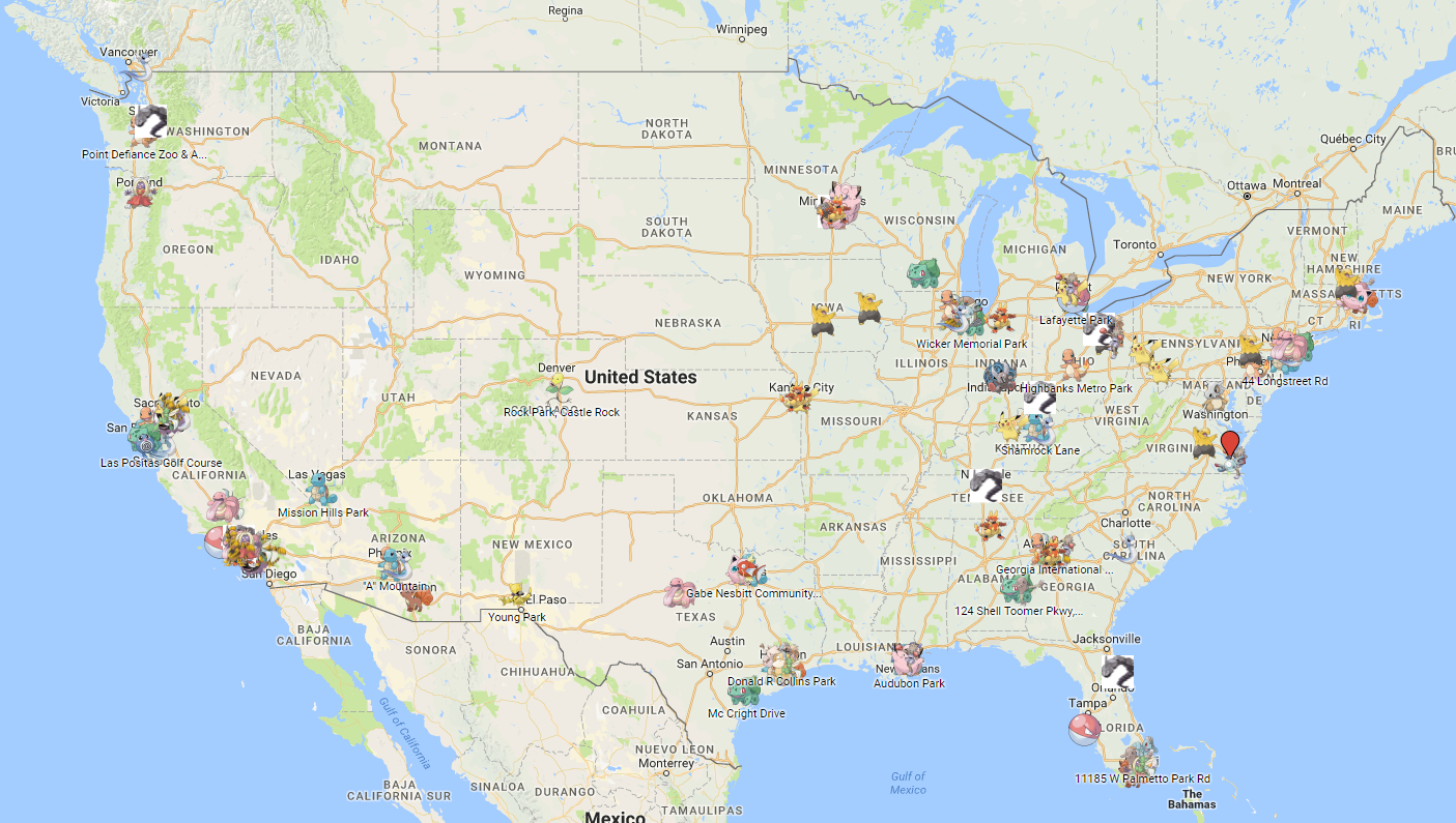 Google MyMaps of Pokemon Nest Locations