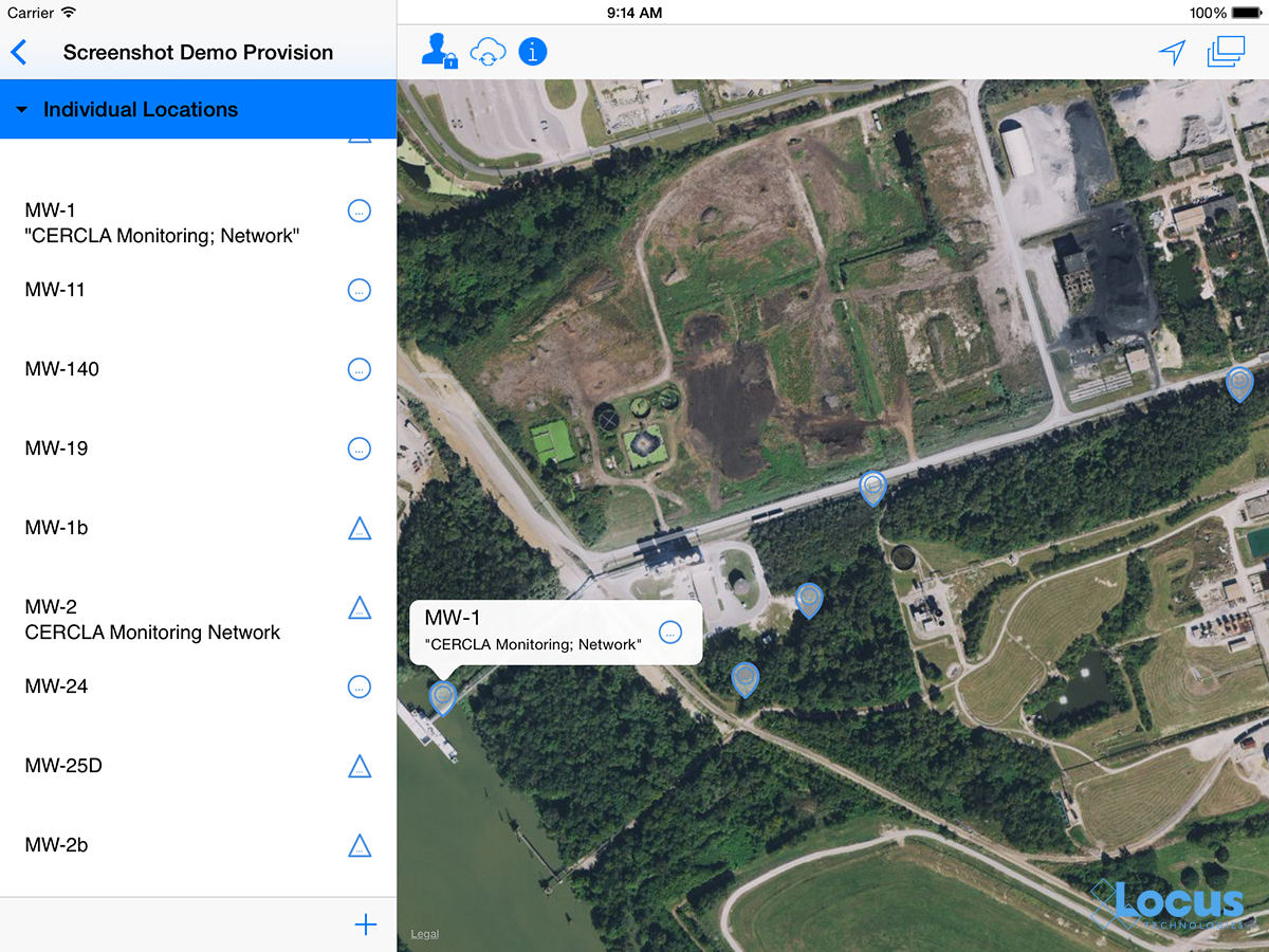 Screen capture of Locus Mobile app using GIS for field data collection