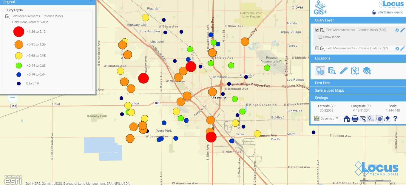 Locus GIS+ saved chlorine map