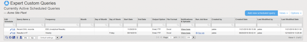 Scheduled Queries in Locus EIM