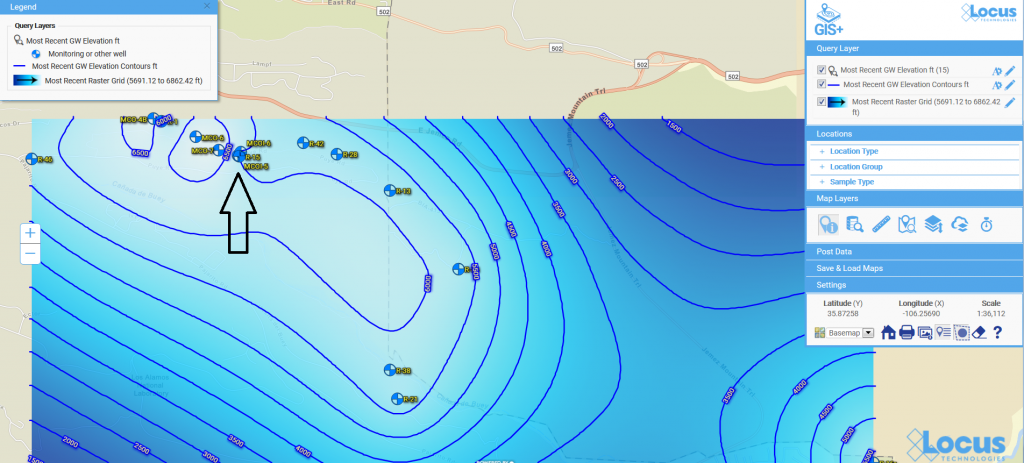 Contour map for groundwater in Locus GIS+