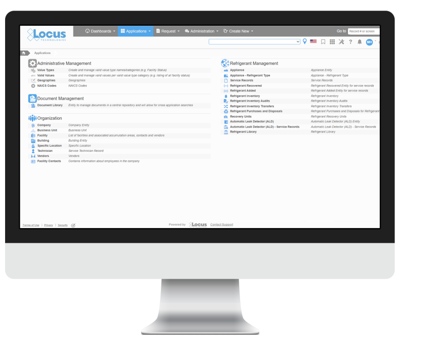 Locus Refrigerant Management application on screen.